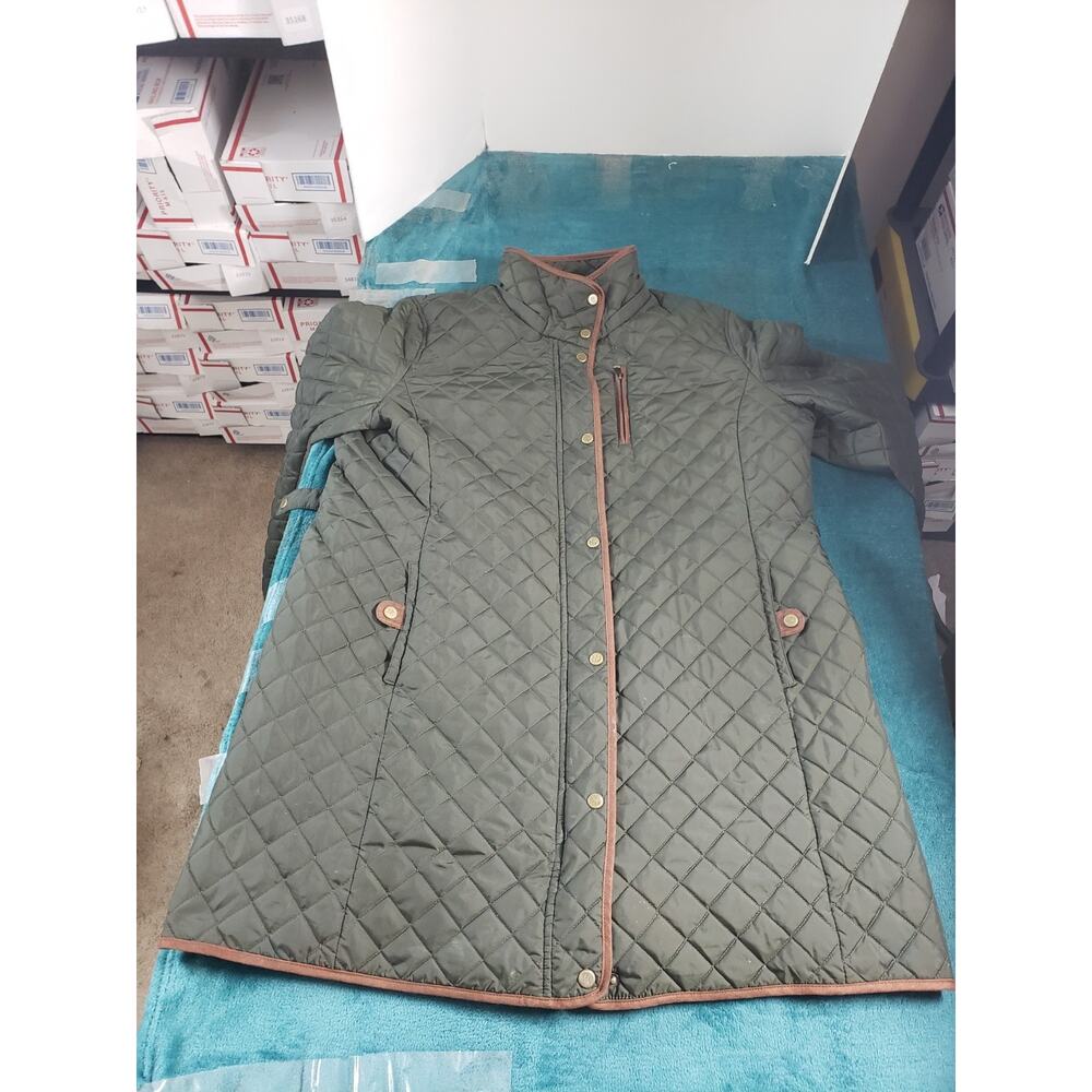 Lauren Ralph Lauren Coat Size XXL Womens Green Quilted Faux Suede Trim Ladies
